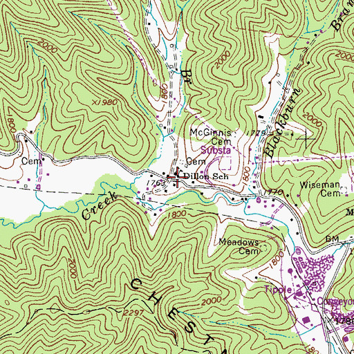 Topographic Map of Dillon School (historical), WV