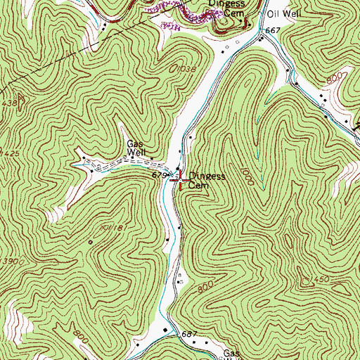 Topographic Map of Dingess Cemetery, WV