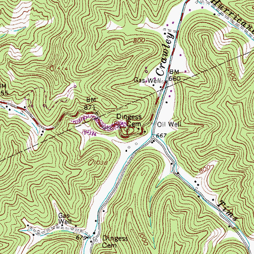 Topographic Map of Dingess Cemetery, WV
