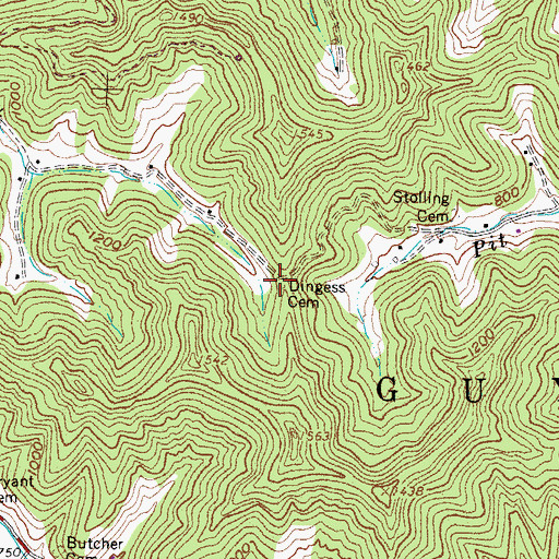 Topographic Map of Dingess Cemetery, WV