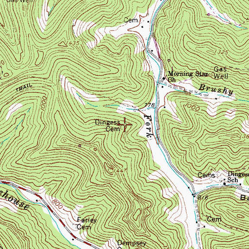 Topographic Map of Dingess Cemetery, WV