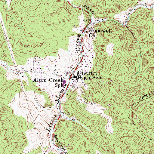 Topographic Map of District High School (historical), WV