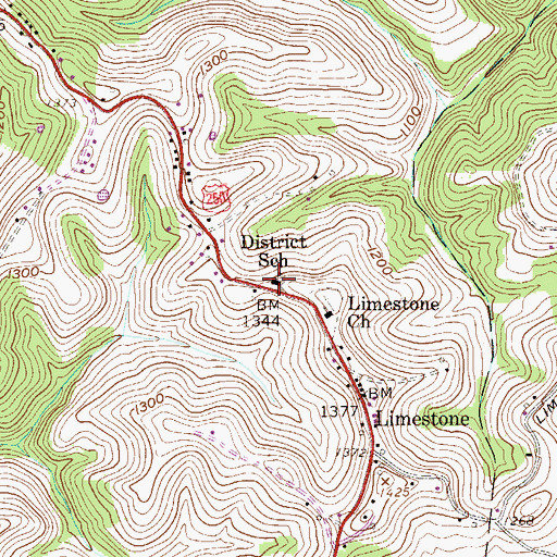 Topographic Map of District School (historical), WV