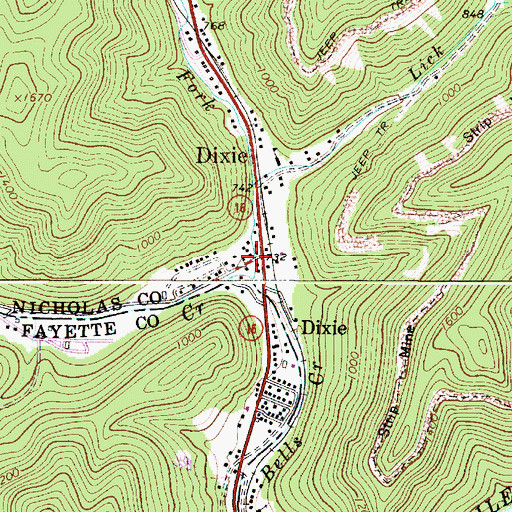 Topographic Map of Dixie, WV