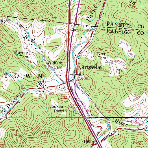Topographic Map of Dixons Branch, WV