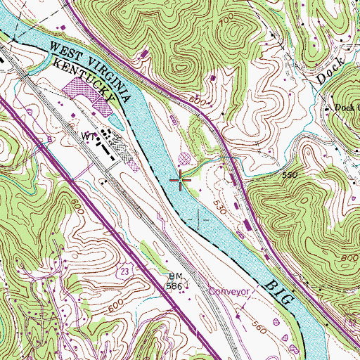 Topographic Map of Dock Creek, WV