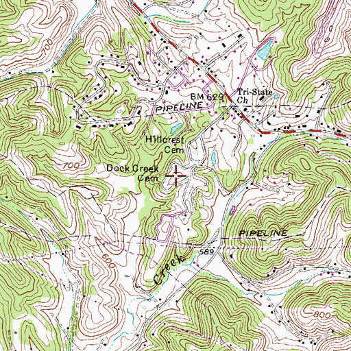 Topographic Map of Dock Creek Cemetery, WV