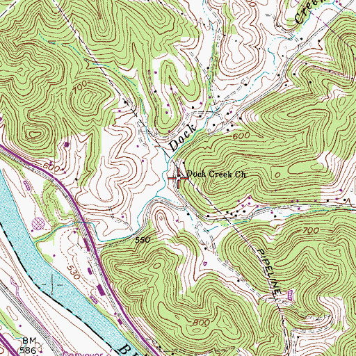 Topographic Map of Dock Creek Church, WV