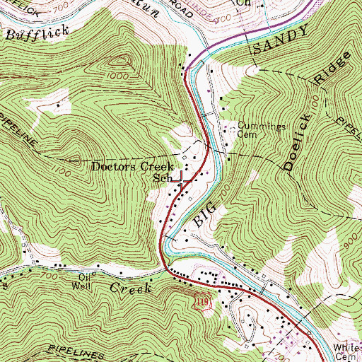 Topographic Map of Doctors Creek School (historical), WV