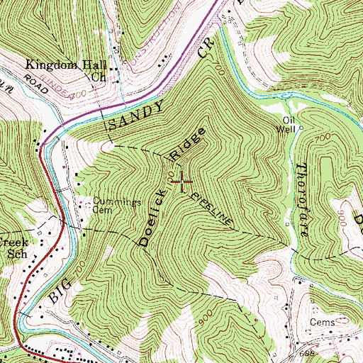 Topographic Map of Doelick Ridge, WV
