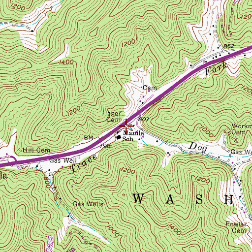 Topographic Map of Dog Fork, WV