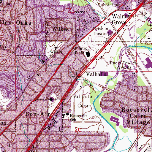 Topographic Map of Valhalla, AL