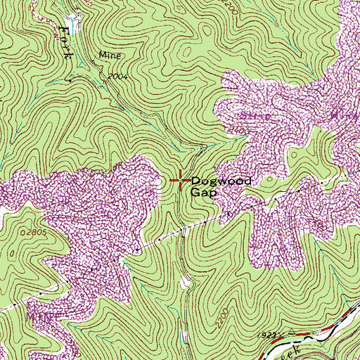 Topographic Map of Dogwood Gap, WV