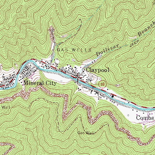 Topographic Map of Dolliver Branch, WV