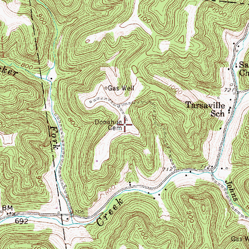 Topographic Map of Donahue Cemetery, WV