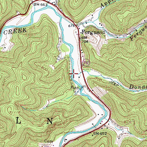 Topographic Map of Donathan Branch, WV