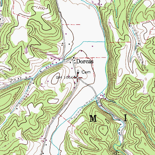Topographic Map of Dorcas, WV