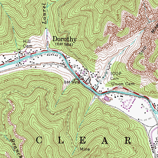 Topographic Map of Dorothy, WV