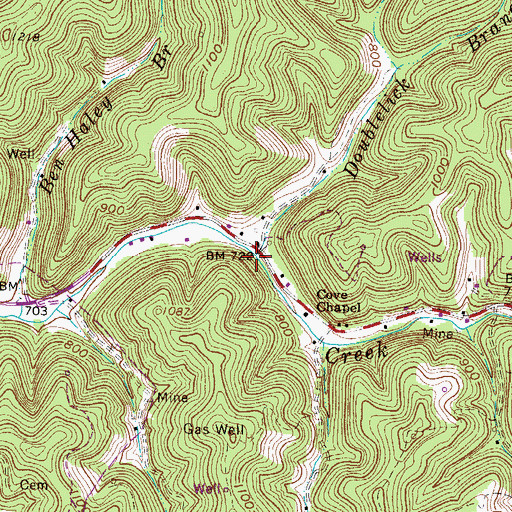 Topographic Map of Doublelick Branch, WV