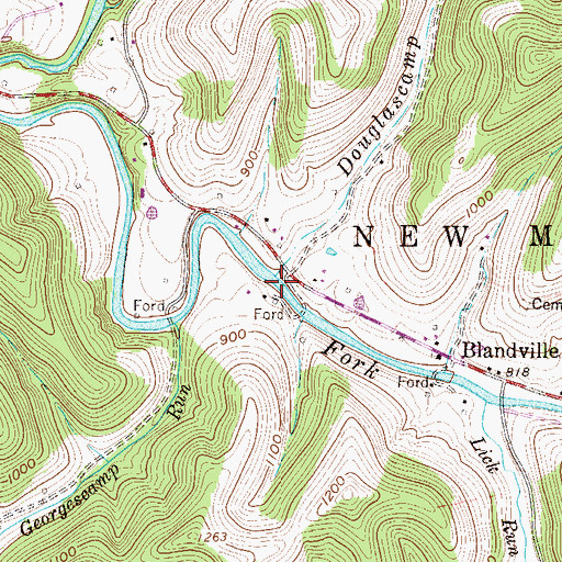 Topographic Map of Douglascamp Run, WV