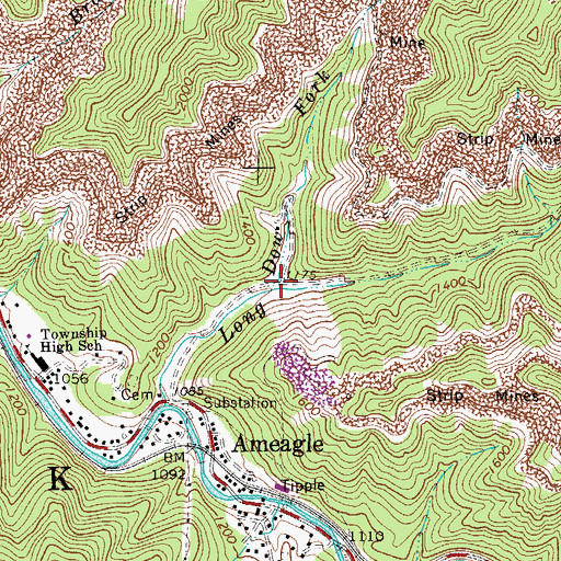 Topographic Map of Dow Fork, WV