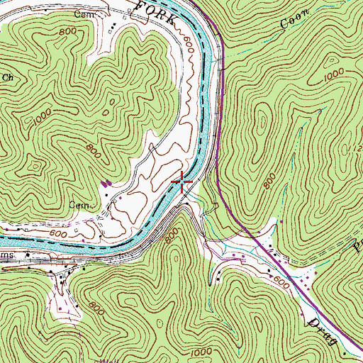 Topographic Map of Drag Creek, WV