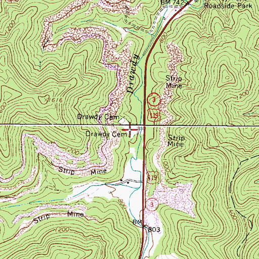 Topographic Map of Drawdy Cemetery, WV