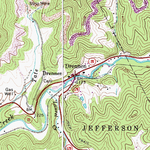 Topographic Map of Drennen, WV