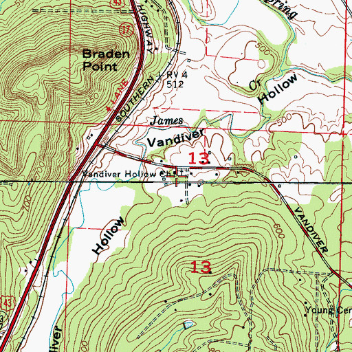 Topographic Map of Vandiver Hollow Missionary Baptist Church, AL
