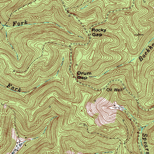Topographic Map of Drum Gap, WV