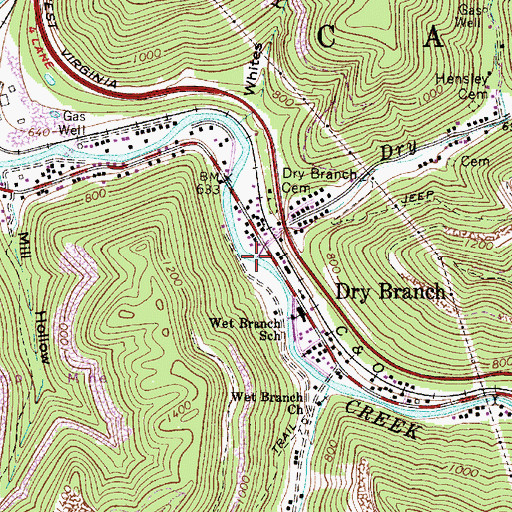 Topographic Map of Dry Branch, WV