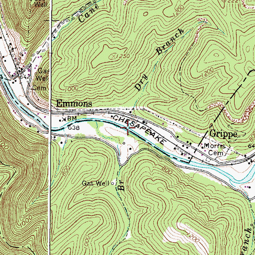 Topographic Map of Dry Branch, WV