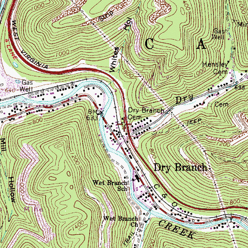 Topographic Map of Dry Branch Cemetery, WV