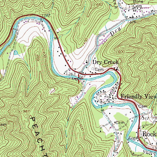 Topographic Map of Dry Creek, WV