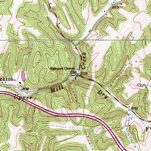Topographic Map of Dry Fork, WV
