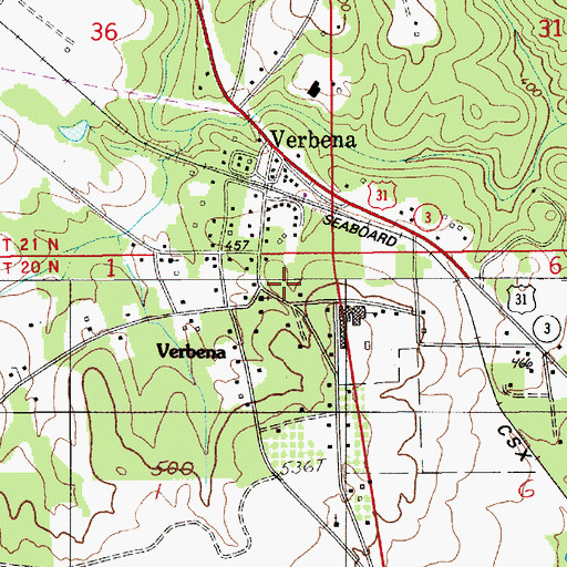 Topographic Map of Verbena, AL