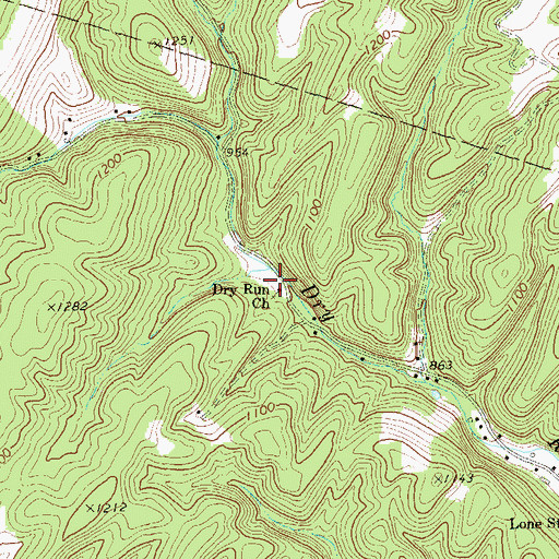 Topographic Map of Dry Run Church, WV