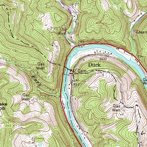 Topographic Map of Duck, WV