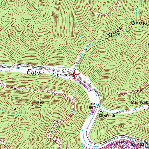 Topographic Map of Duck Brown Hollow, WV