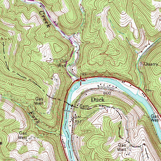 Topographic Map of Duck Creek, WV