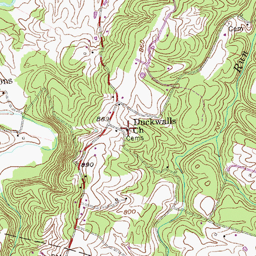 Topographic Map of Duckwalls Church, WV