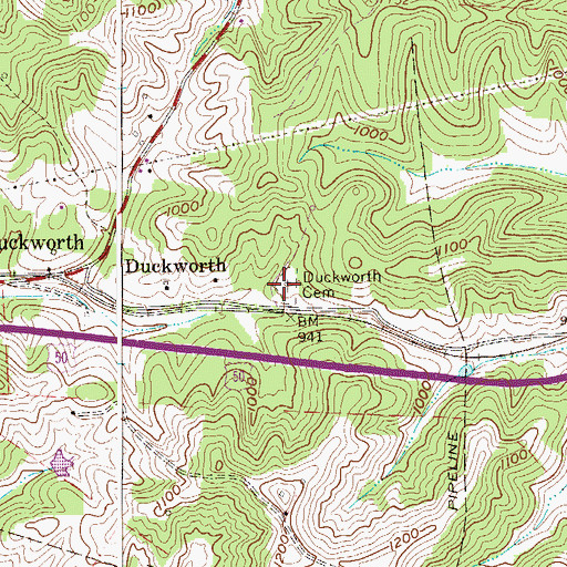 Topographic Map of Duckworth Cemetery, WV