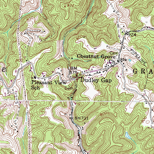 Topographic Map of Dudley Gap, WV