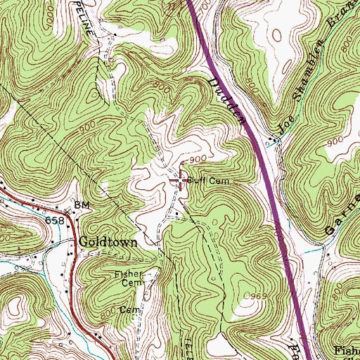 Topographic Map of Duff Cemetery, WV