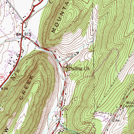 Topographic Map of Duling Church, WV