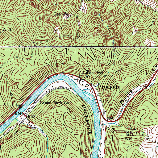 Topographic Map of Dulls Creek School (historical), WV