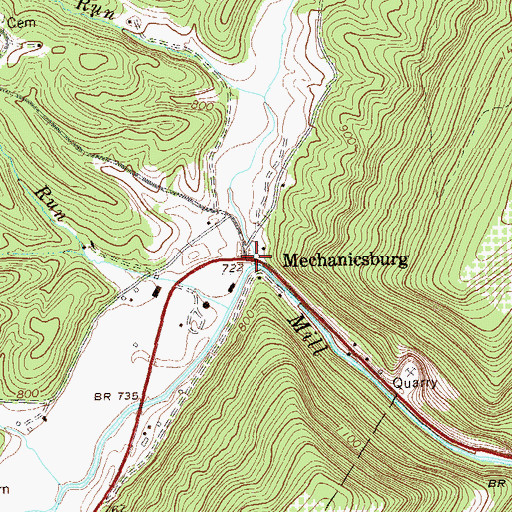 Topographic Map of Dumpling Run, WV