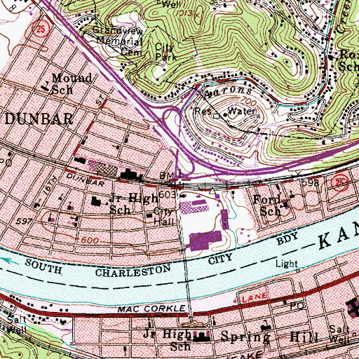 Topographic Map of Dunbar, WV