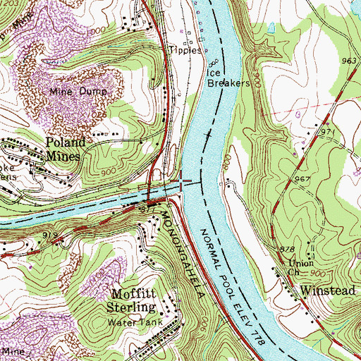 Topographic Map of Dunkard Creek, WV