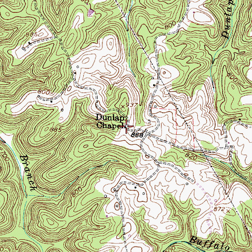 Topographic Map of Dunlap Chapel, WV